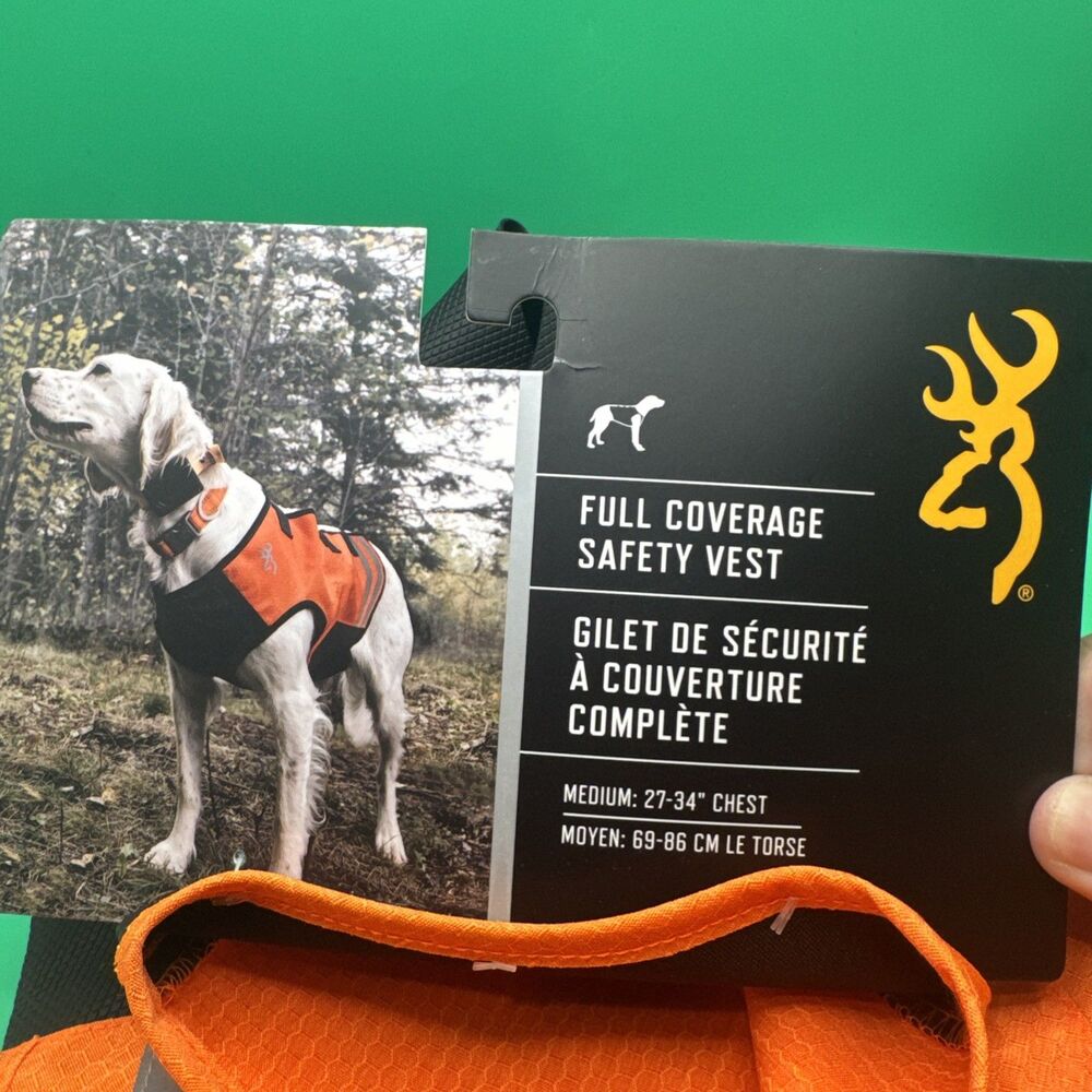 Browning Full Coverage Orange Reflective Dog Safety Vest Medium Dogs (27-34”)